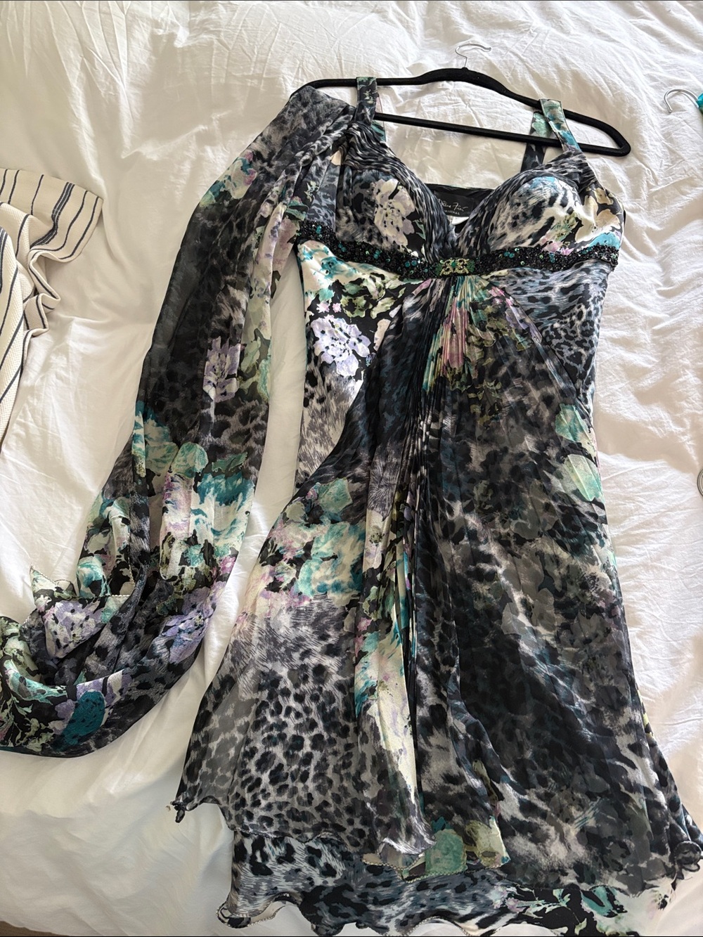 Diane Freis Floral Chiffon Slip Dress in Black and Teal and multiple colours